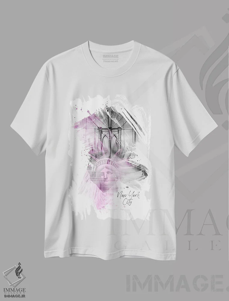 تیشرت سفید طرح دار – تیشرت گرافیکی ,هنر نیویورک: پل بروکلین و مجسمه آزادی اثر ملانی ویولا فروشگاه ایماژ