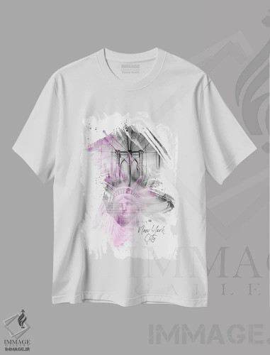 تیشرت سفید طرح دار – تیشرت گرافیکی ,هنر نیویورک: پل بروکلین و مجسمه آزادی اثر ملانی ویولا فروشگاه ایماژ