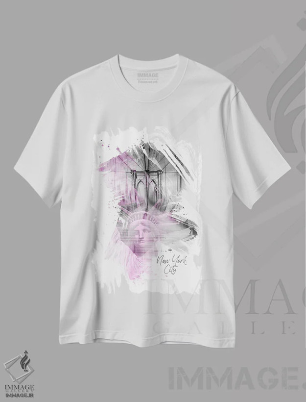 تیشرت سفید طرح دار – تیشرت گرافیکی ,هنر نیویورک: پل بروکلین و مجسمه آزادی اثر ملانی ویولا فروشگاه ایماژ