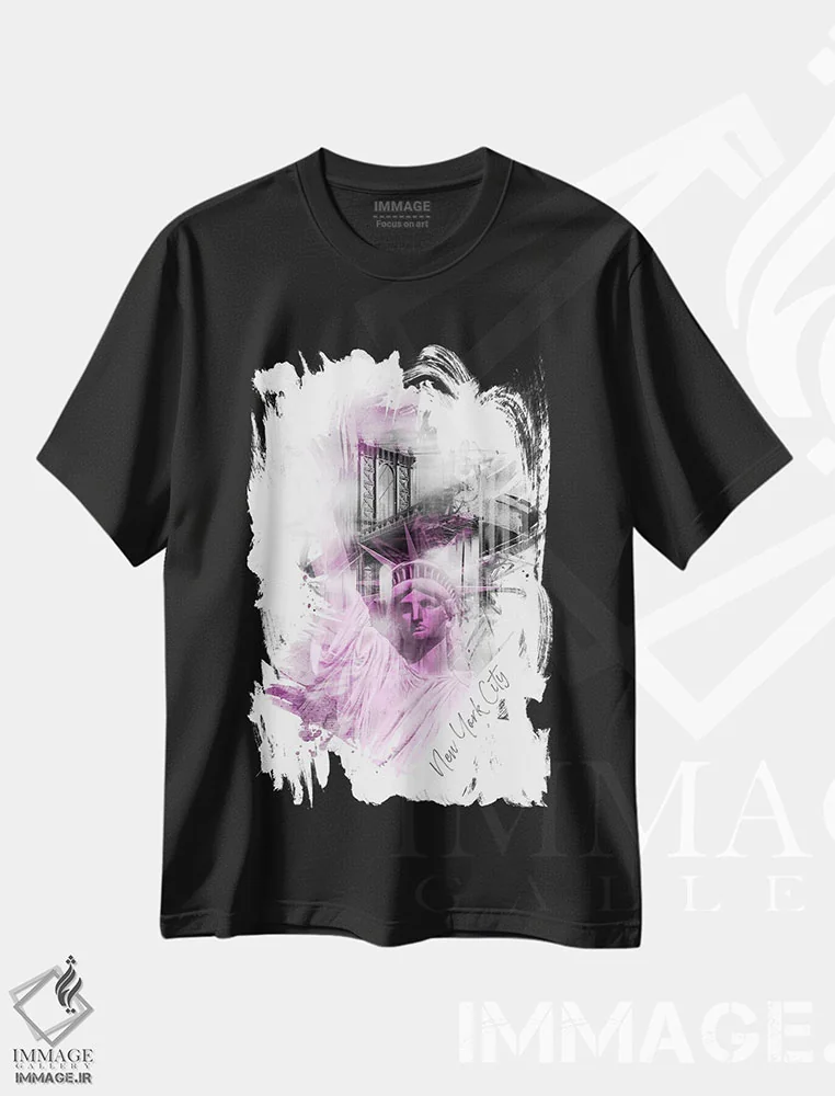 تیشرت مشکی طرح دار – تیشرت شهری ,هنر نیویورک: پل منهتن و مجسمه آزادی اثر ملانی ویولا فروشگاه ایماژ