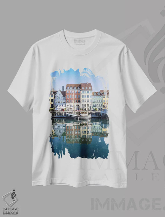 تیشرت سفید طرح دار – تیشرت طبیعت ,آب زلال کپنهاگ در نیهاون اثر ملانی ویولا فروشگاه ایماژ
