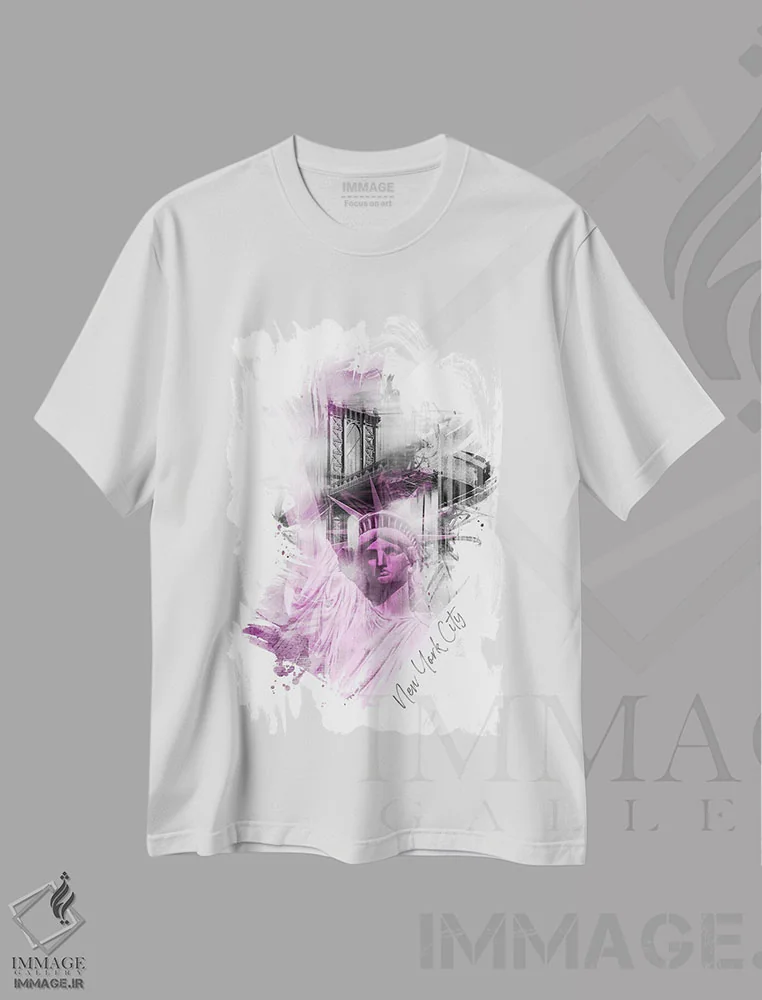 تیشرت سفید طرح دار – تیشرت شهری ,هنر نیویورک: پل منهتن و مجسمه آزادی اثر ملانی ویولا immage.ir