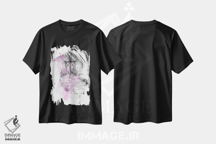 تیشرت مشکی طرح دار – تیشرت گرافیکی ,هنر نیویورک: پل بروکلین و مجسمه آزادی اثر ملانی ویولا immage.ir