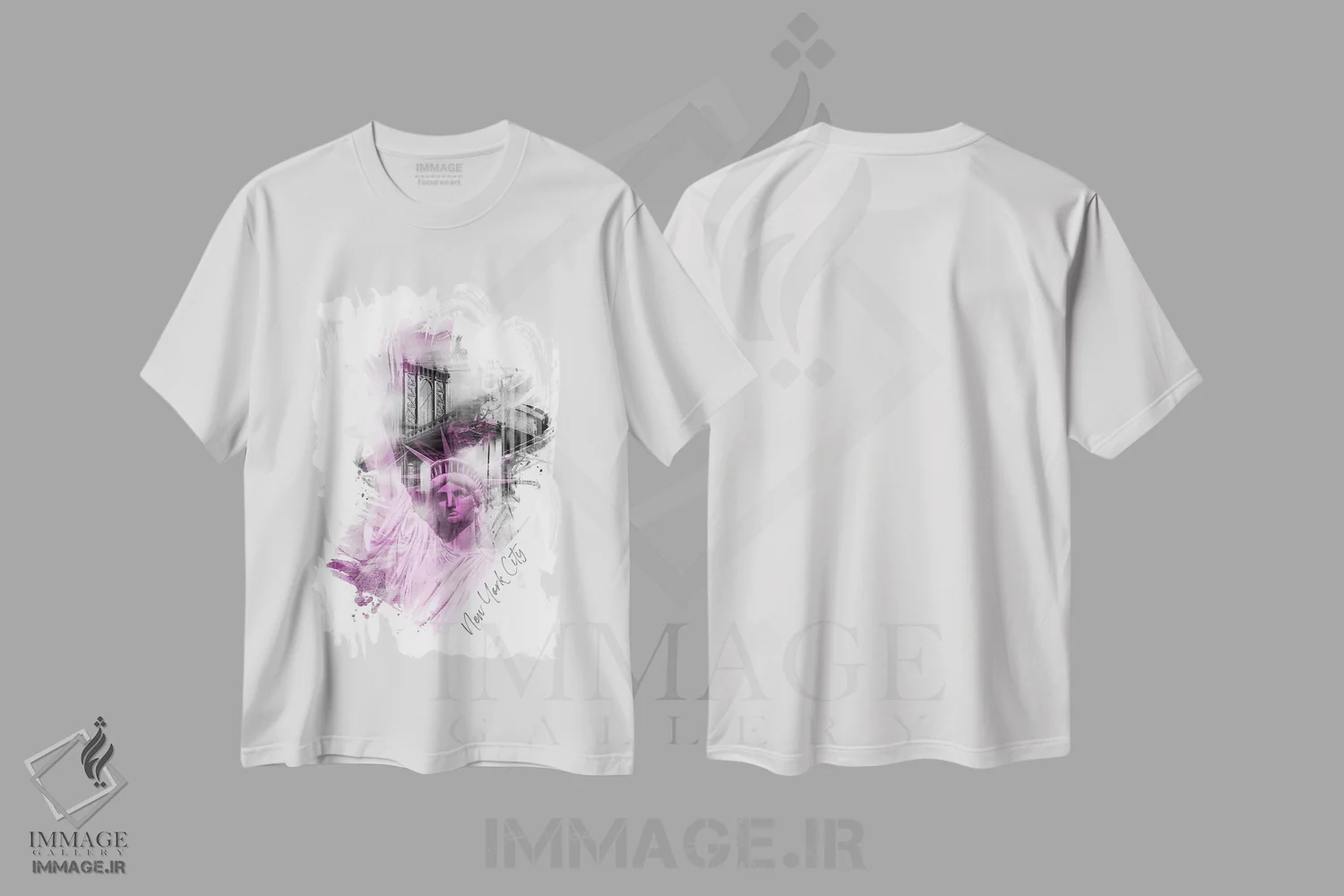 تیشرت سفید طرح دار – تیشرت شهری ,هنر نیویورک: پل منهتن و مجسمه آزادی اثر ملانی ویولا immage.ir