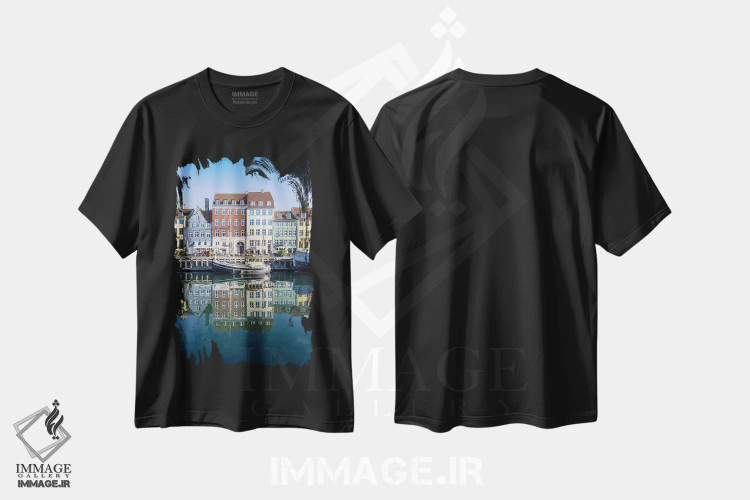 تیشرت مشکی طرح دار – تیشرت طبیعت ,آب زلال کپنهاگ در نیهاون اثر ملانی ویولا immage.ir