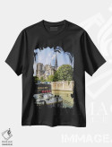 تیشرت مشکی طرح دار – تیشرت شهری ,کلیسای جامع نوتردام پاریس و رود سن اثر ملانی ویولا immage.ir