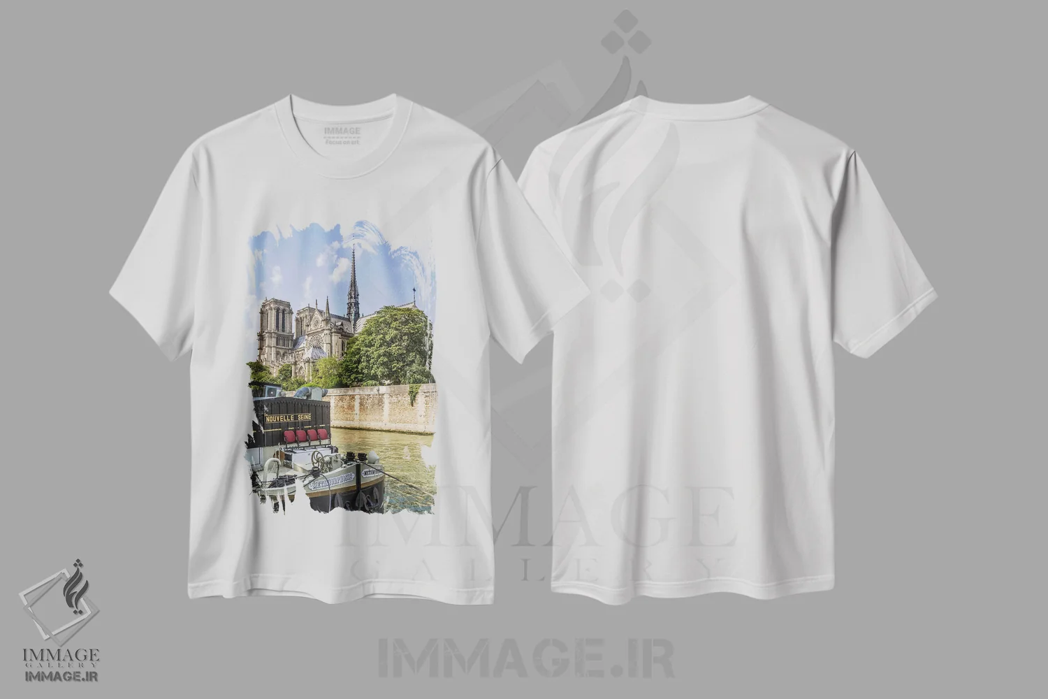 تیشرت سفید طرح دار – تیشرت شهری ,کلیسای جامع نوتردام پاریس و رود سن اثر ملانی ویولا فروشگاه ایماژ