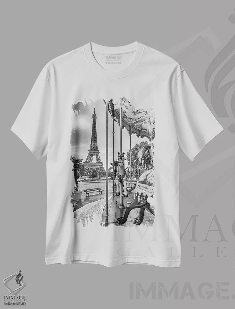 تیشرت سفید طرح دار – تیشرت هنری وینتیج ,پاریس معمولی اثر ملانی ویولا فروشگاه ایماژ