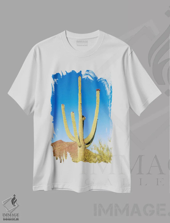 تیشرت سفید طرح دار – تیشرت طبیعت ,پارک ملی ساگوارو و ساگواروی عظیم اثر ملانی ویولا فروشگاه ایماژ