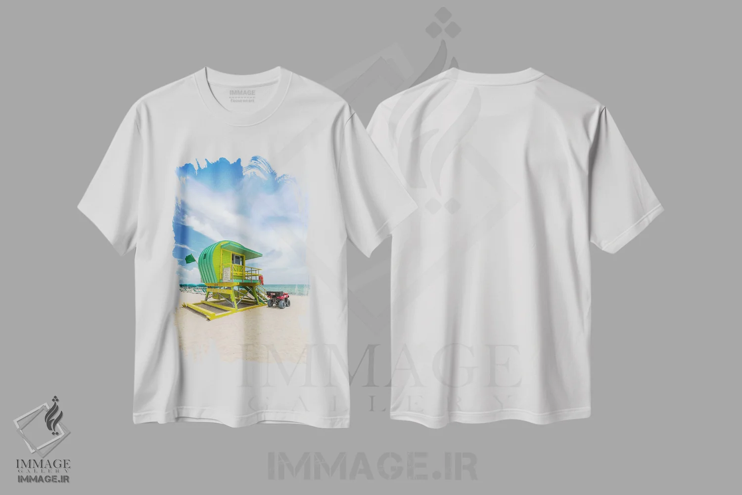 تیشرت سفید طرح دار – تیشرت طبیعت ,منظره اقیانوس ساحل میامی اثر ملانی ویولا فروشگاه ایماژ