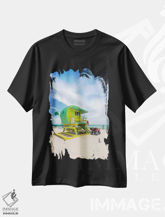 تیشرت مشکی طرح دار – تیشرت طبیعت ,منظره اقیانوس ساحل میامی اثر ملانی ویولا immage.ir