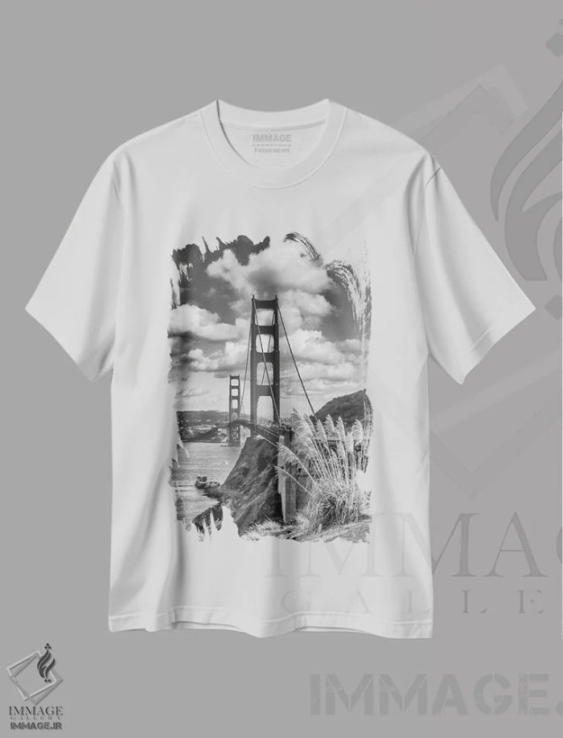 تیشرت سفید طرح دار – تیشرت شهری ,پل گلدن گیت سانفرانسیسکو اثر ملانی ویولا فروشگاه ایماژ