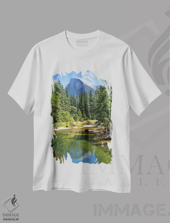 تیشرت سفید طرح دار – تیشرت طبیعت ,دره یوسیمیتی، هاف دوم و رودخانه مرسی اثر ملانی ویولا فروشگاه ایماژ