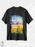 تیشرت مشکی طرح دار – تیشرت گلدار ,گل های آفتابگردان در غروب اثر ملانی ویولا فروشگاه ایماژ