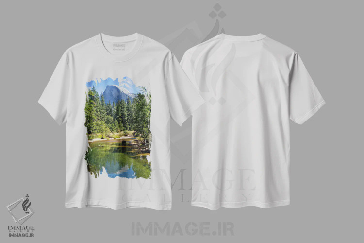 تیشرت سفید طرح دار – تیشرت طبیعت ,دره یوسیمیتی، هاف دوم و رودخانه مرسی اثر ملانی ویولا فروشگاه ایماژ