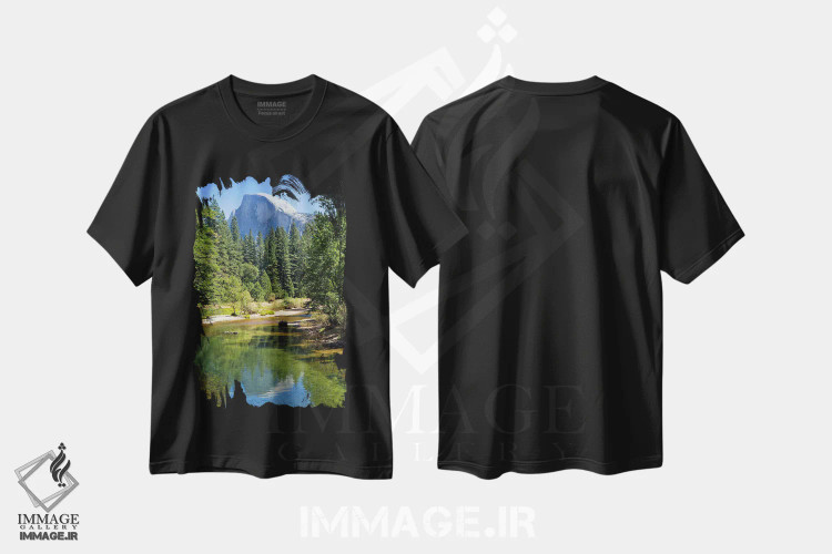 تیشرت مشکی طرح دار – تیشرت طبیعت ,دره یوسیمیتی، هاف دوم و رودخانه مرسی اثر ملانی ویولا immage.ir