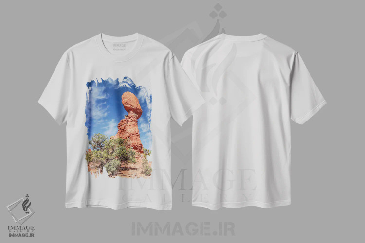تیشرت سفید طرح دار – تیشرت طبیعت ,صخره متعادل در پارک ملی آرچز اثر ملانی ویولا فروشگاه ایماژ