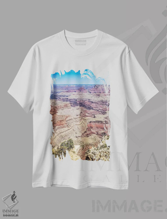 تیشرت سفید طرح دار – تیشرت منظره ,برداشت هنری از گرند کنیون از نقطه موران اثر ملانی ویولا فروشگاه ایماژ