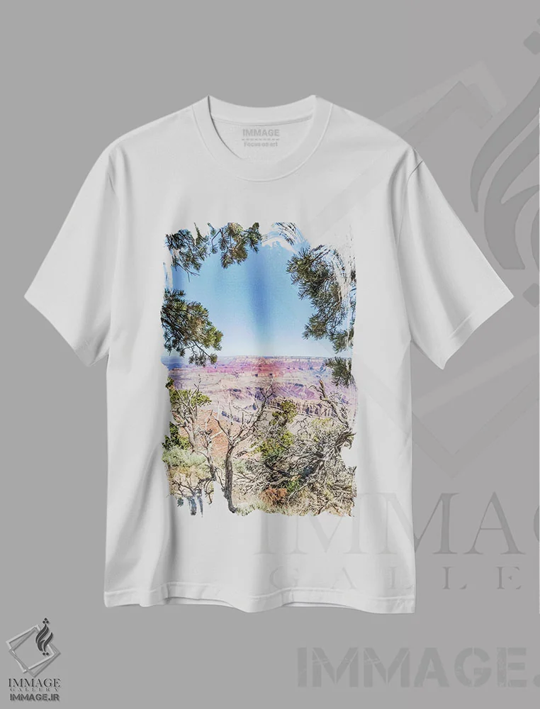 تیشرت سفید طرح دار – تیشرت طبیعت ,برداشت هنری از گرند کنیون از نقطه ناواهو اثر ملانی ویولا immage.ir