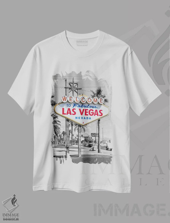 تیشرت سفید طرح دار – تیشرت شهری ,تابلوی معروف لاس وگاس اثر ملانی ویولا فروشگاه ایماژ