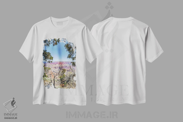 تیشرت سفید طرح دار – تیشرت طبیعت ,برداشت هنری از گرند کنیون از نقطه ناواهو اثر ملانی ویولا immage.ir