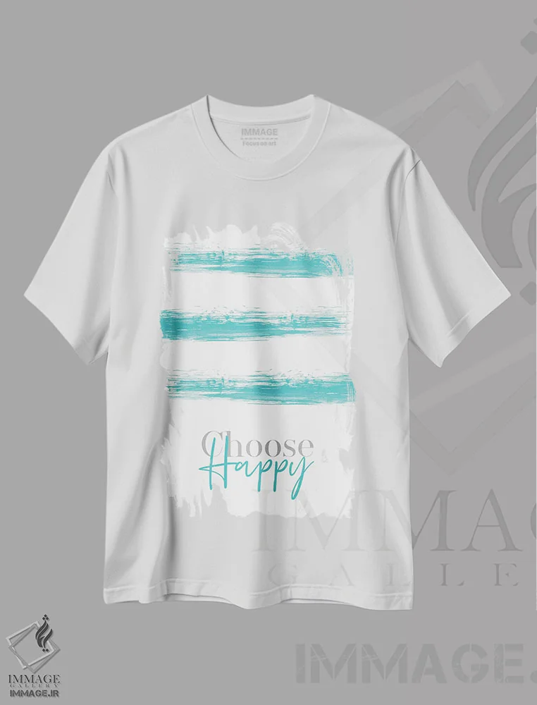 تیشرت سفید طرح دار – تیشرت تایپوگرافی ,شاد بودن را انتخاب کن اثر ملانی ویولا فروشگاه ایماژ