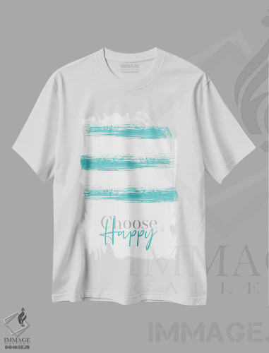 تیشرت سفید طرح دار – تیشرت تایپوگرافی ,شاد بودن را انتخاب کن اثر ملانی ویولا فروشگاه ایماژ