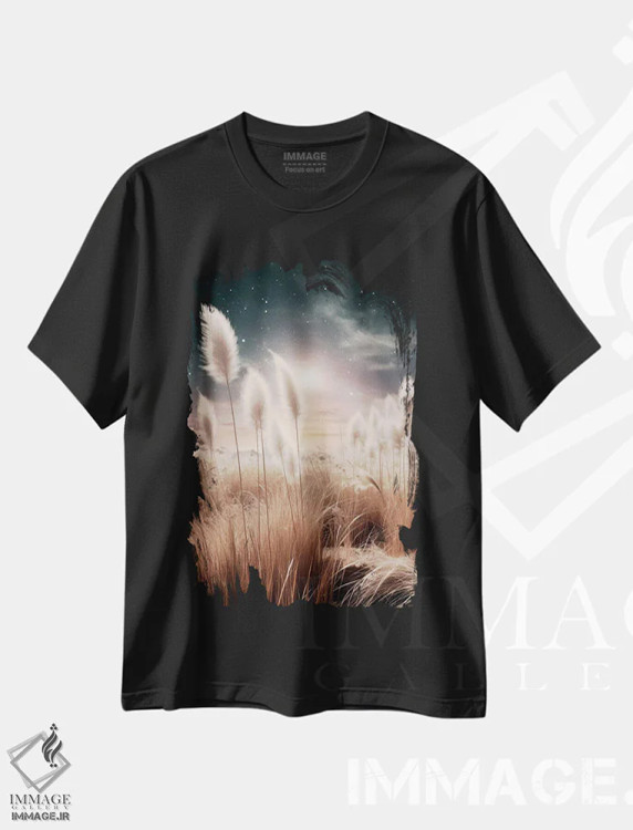 تیشرت مشکی طرح دار – تیشرت طبیعت ,توهم هنری با علف پامپاس اثر ملانی ویولا immage.ir