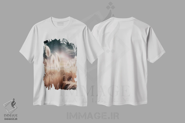 تیشرت سفید طرح دار – تیشرت طبیعت ,توهم هنری با علف پامپاس اثر ملانی ویولا فروشگاه ایماژ