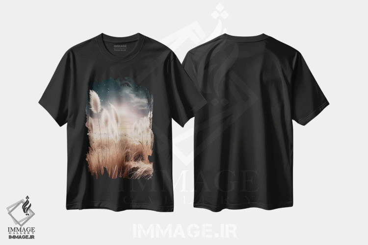 تیشرت مشکی طرح دار – تیشرت طبیعت ,توهم هنری با علف پامپاس اثر ملانی ویولا immage.ir