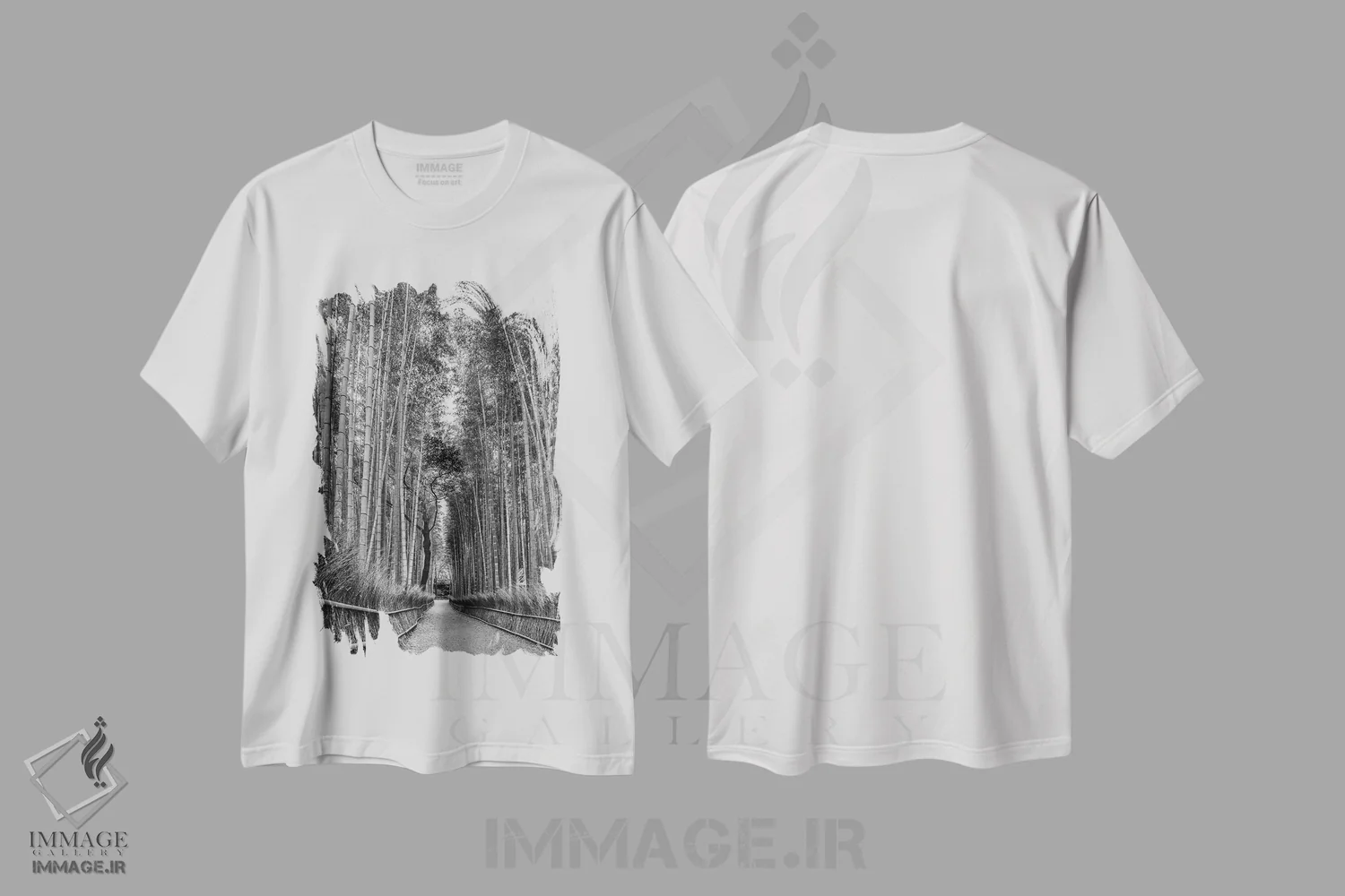 تیشرت سفید طرح دار – تیشرت طبیعت ژاپن ,جنگل باشکوه بامبوی آراشی یاما اثر ملانی ویولا فروشگاه ایماژ