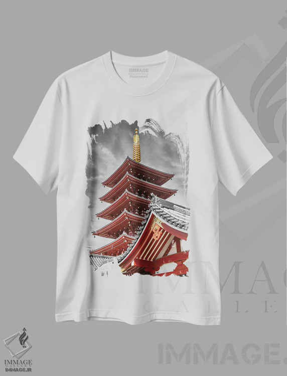 تیشرت سفید طرح دار – تیشرت معماری ,پاگودای زیبای معبد سنسو-جی در توکیو اثر ملانی ویولا immage.ir