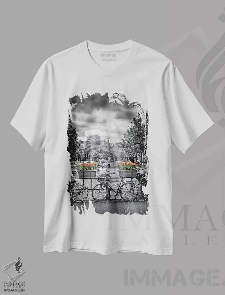 تیشرت سفید طرح دار – تیشرت شهری ,کانال هرنگراخت آمستردام اثر ملانی ویولا فروشگاه ایماژ