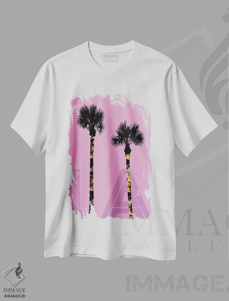 تیشرت سفید طرح دار – تیشرت استوایی ,نخل های لس آنجلس اثر ملانی ویولا فروشگاه ایماژ