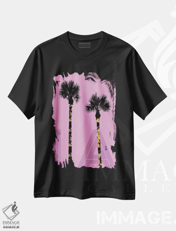 تیشرت مشکی طرح دار – تیشرت استوایی ,نخل های لس آنجلس اثر ملانی ویولا immage.ir