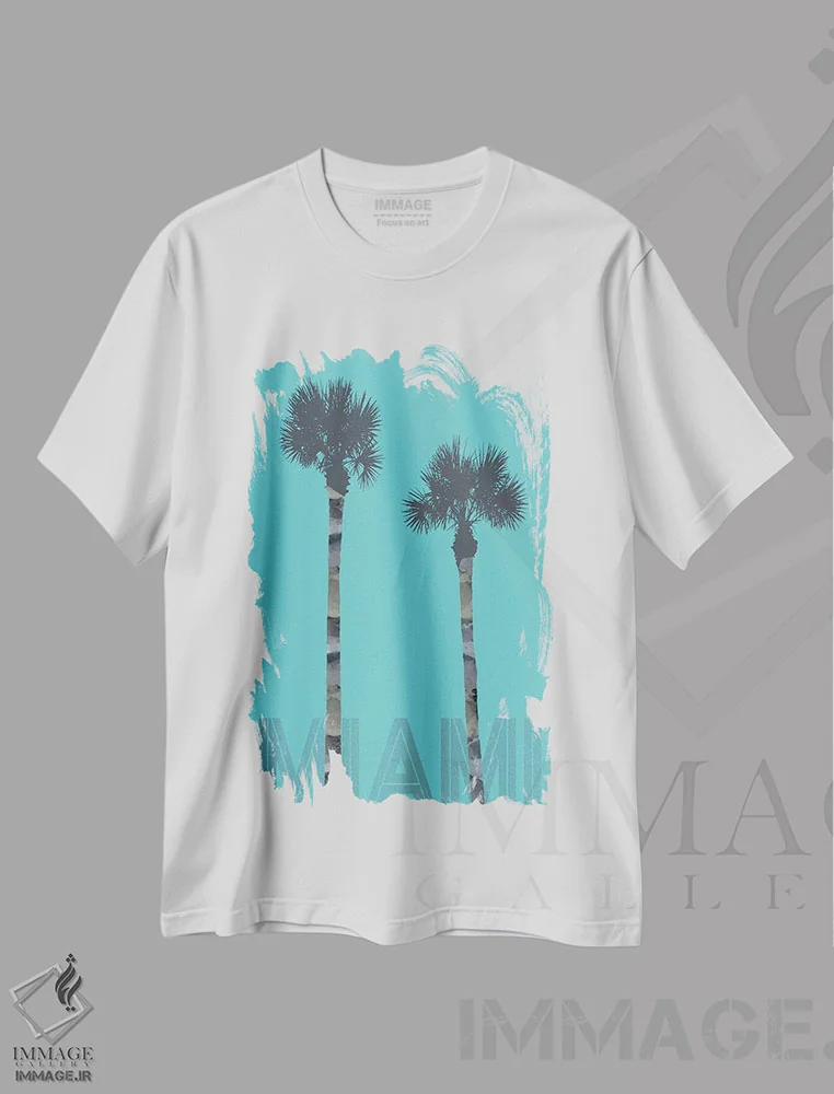 تیشرت سفید طرح دار – تیشرت طبیعت ,نخل های میامی اثر ملانی ویولا immage.ir