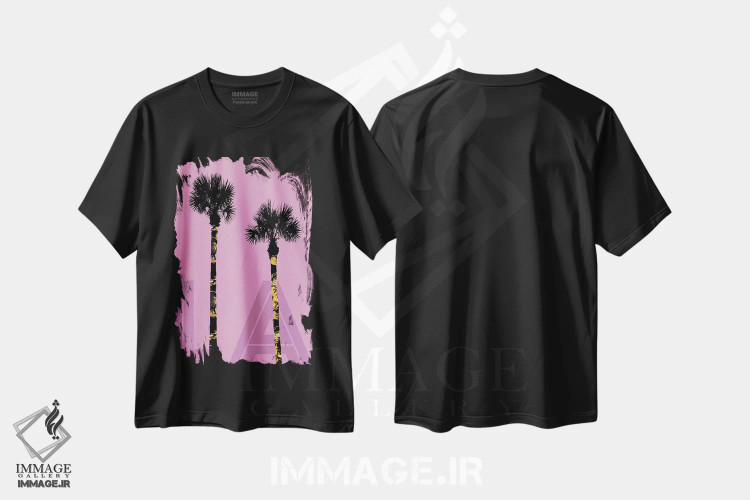 تیشرت مشکی طرح دار – تیشرت استوایی ,نخل های لس آنجلس اثر ملانی ویولا immage.ir