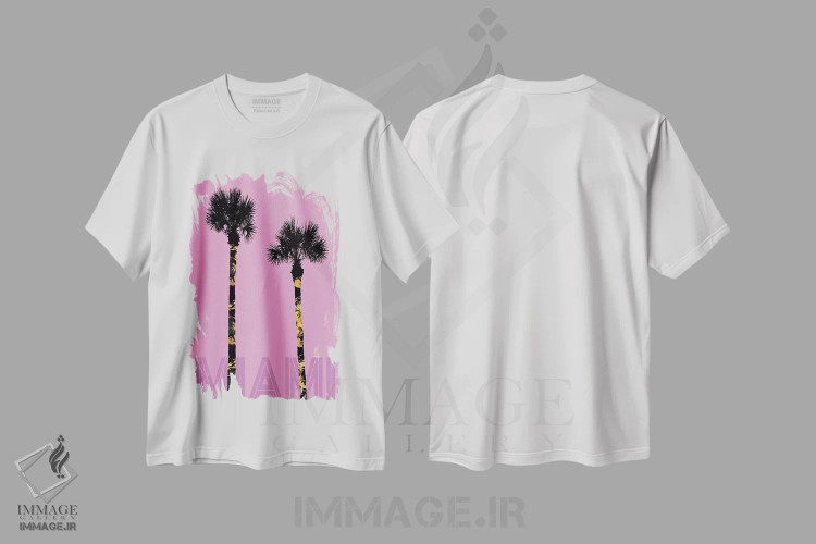 تیشرت سفید طرح دار – تیشرت طبیعت ,نخل های میامی اثر ملانی ویولا فروشگاه ایماژ