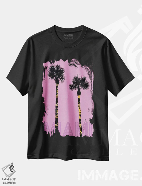تیشرت مشکی طرح دار – تیشرت طبیعت ,نخل های میامی اثر ملانی ویولا immage.ir