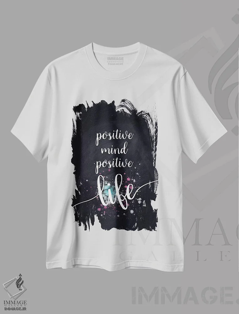 تیشرت سفید طرح دار – تیشرت تایپوگرافی ,ذهن مثبت، زندگی مثبت اثر ملانی ویولا immage.ir