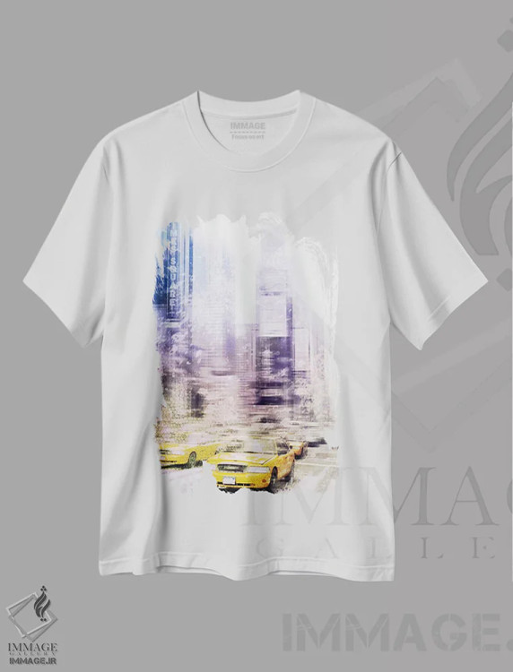 تیشرت سفید طرح دار – تیشرت گرافیکی شهری ,تایمز اسکوئر اثر ملانی ویولا فروشگاه ایماژ