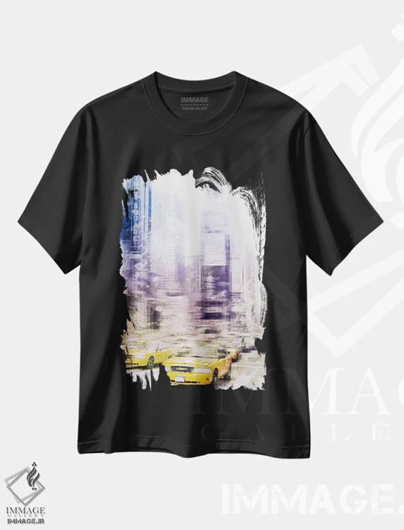 تیشرت مشکی طرح دار – تیشرت گرافیکی شهری ,تایمز اسکوئر اثر ملانی ویولا immage.ir