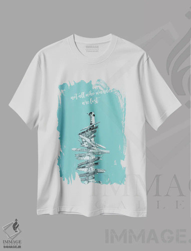 تیشرت سفید طرح دار – تیشرت انگیزشی ,هنر گرافیکی تابلو راهنما | فیروزه ای اثر ملانی ویولا فروشگاه ایماژ