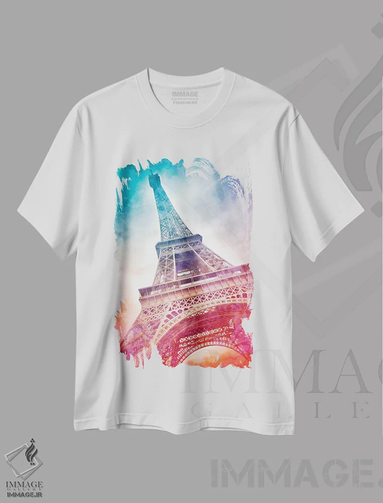 تیشرت سفید طرح دار – تیشرت شهری ,هنر مدرن برج ایفل پاریس اثر ملانی ویولا immage.ir