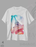 تیشرت سفید طرح دار – تیشرت شهری ,هنر مدرن برج ایفل پاریس اثر ملانی ویولا immage.ir
