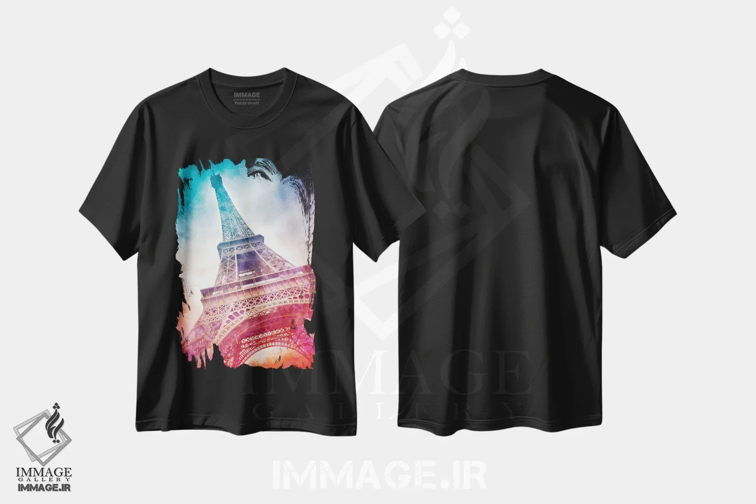 تیشرت مشکی طرح دار – تیشرت شهری ,هنر مدرن برج ایفل پاریس اثر ملانی ویولا فروشگاه ایماژ