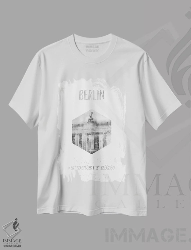 تیشرت سفید طرح دار – تیشرت اروپایی ,مختصات برلین، دروازه براندنبورگ اثر ملانی ویولا فروشگاه ایماژ
