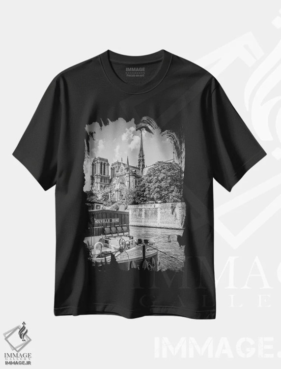 تیشرت مشکی طرح دار – تیشرت هنری ,کلیسای نوتردام پاریس اثر ملانی ویولا immage.ir