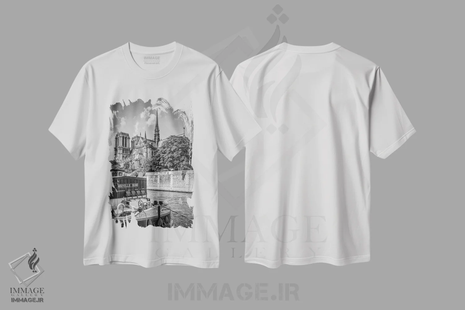تیشرت سفید طرح دار – تیشرت هنری ,کلیسای نوتردام پاریس اثر ملانی ویولا فروشگاه ایماژ