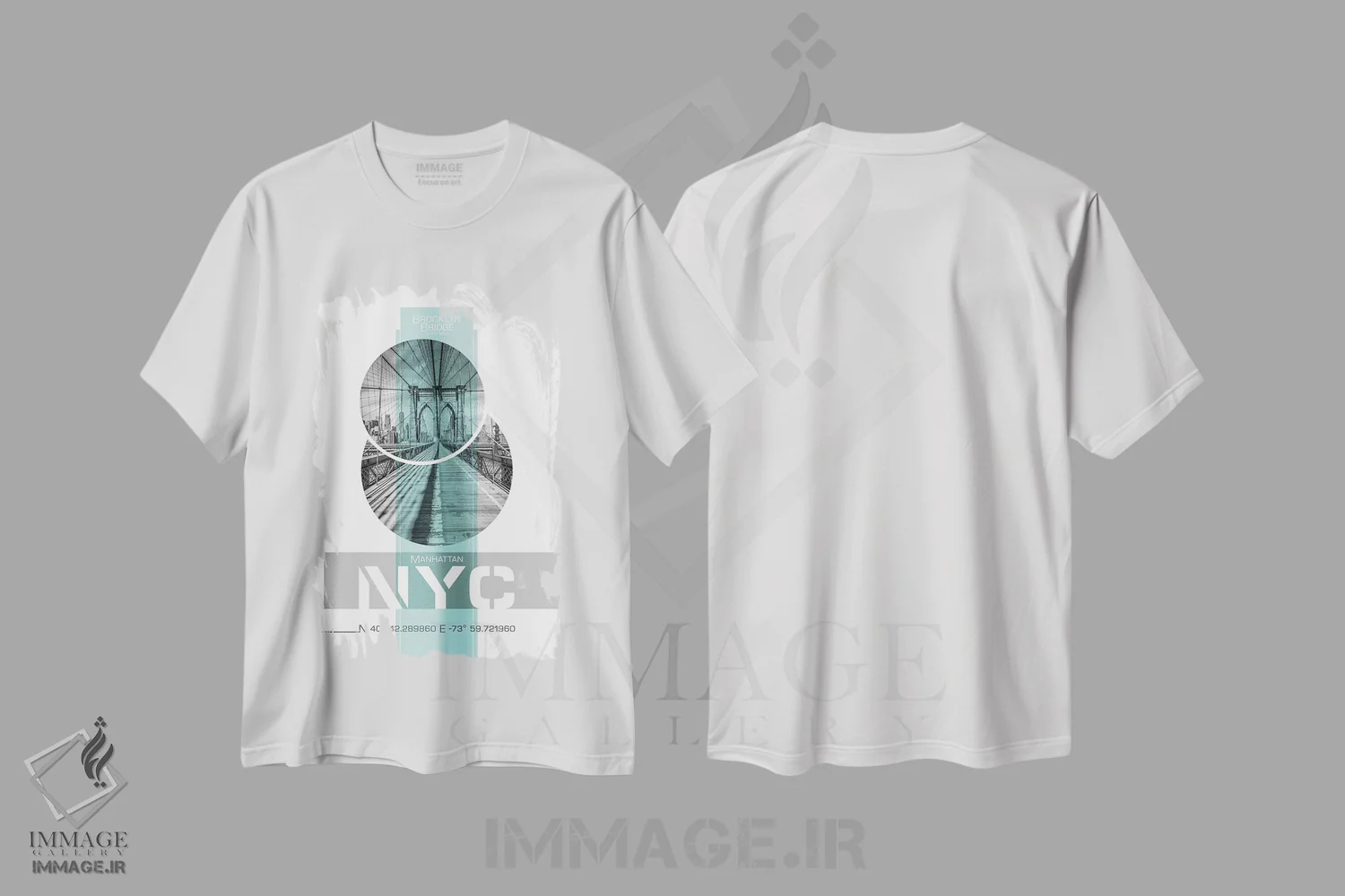 تیشرت سفید طرح دار – تیشرت شهری ,پوستر آرت پل بروکلین نیویورک | فیروزه ای اثر ملانی ویولا فروشگاه ایماژ